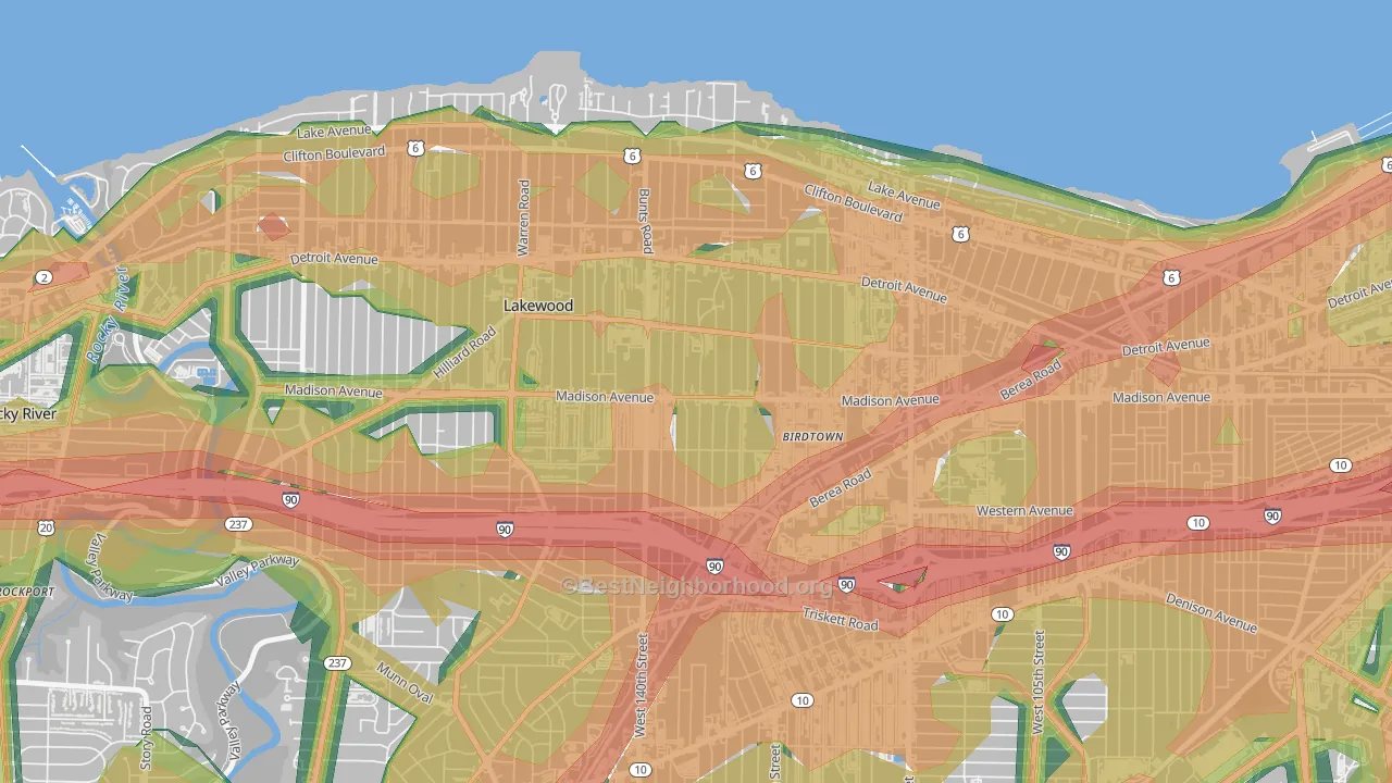 Madison Village, Lakewood, OH Map of Noise Levels in Madison Village