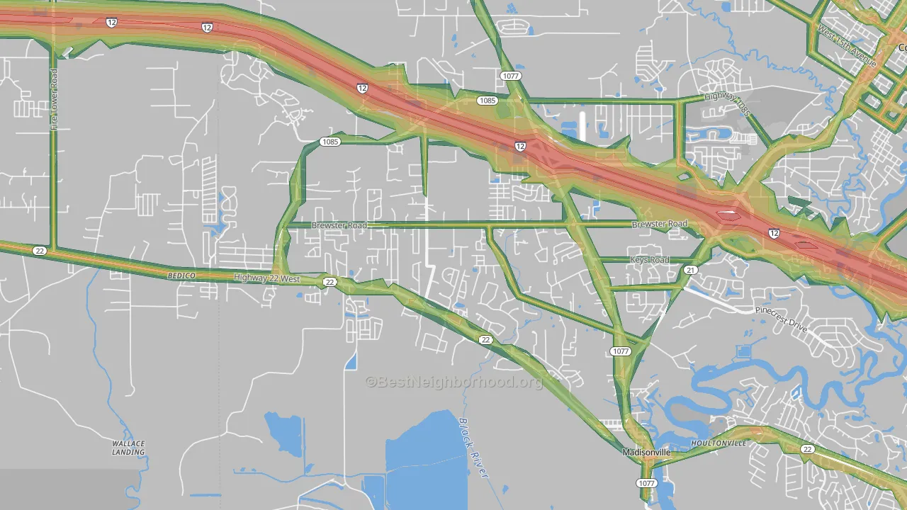 Madisonville, LA Map of Noise Levels in Madisonville