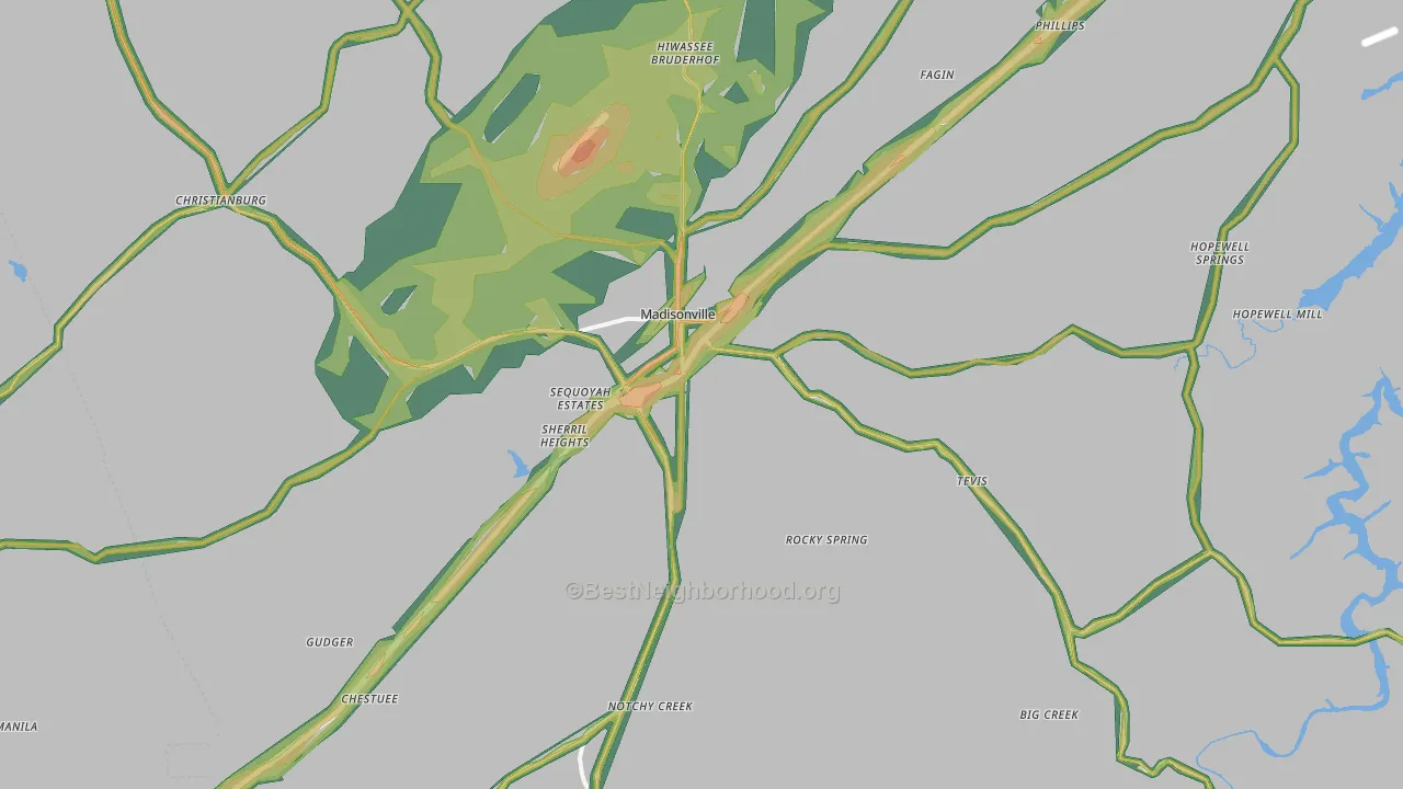 Madisonville, TN Map of Noise Levels in Madisonville
