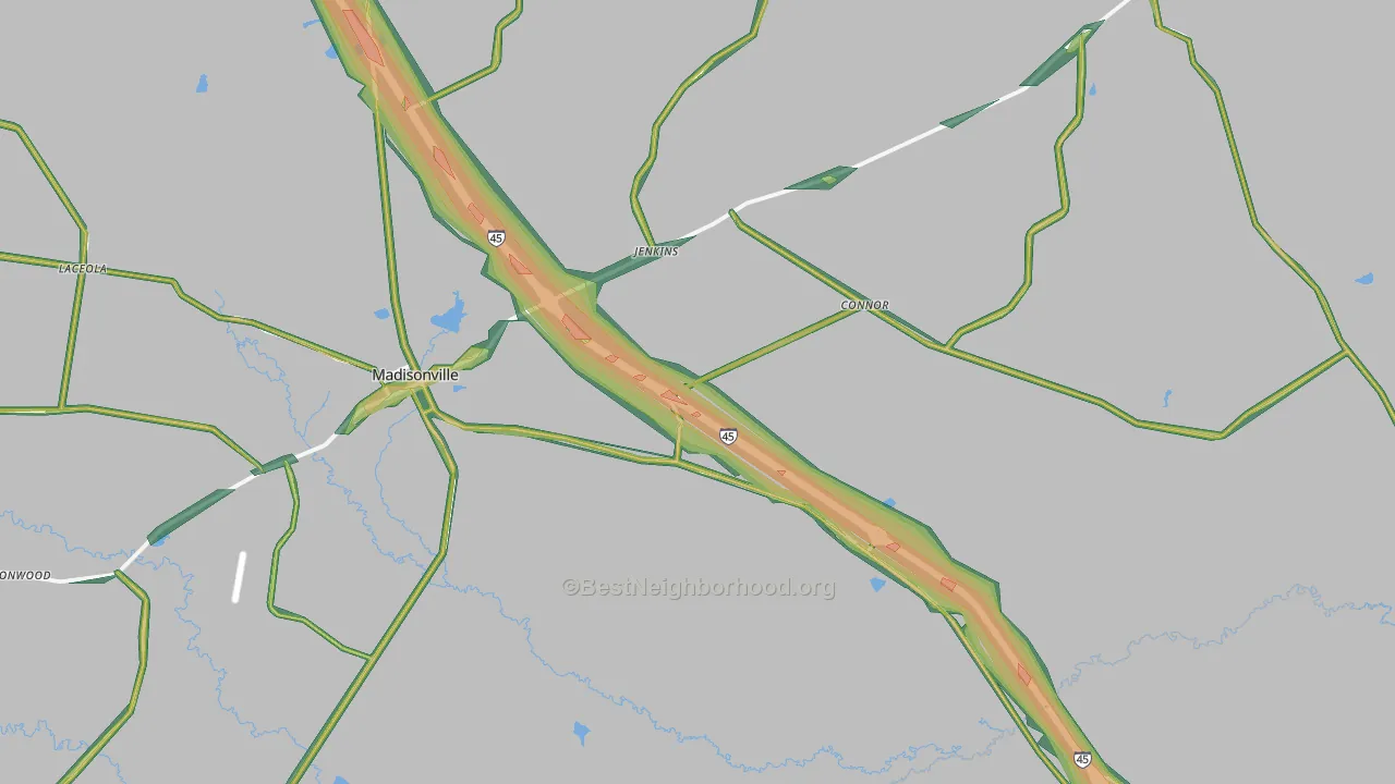 Madisonville, TX Map of Noise Levels in Madisonville