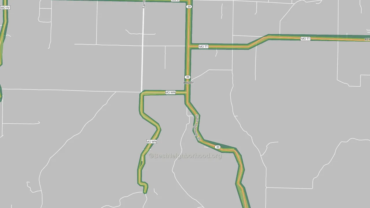 Madry, MO Map of Noise Levels in Madry