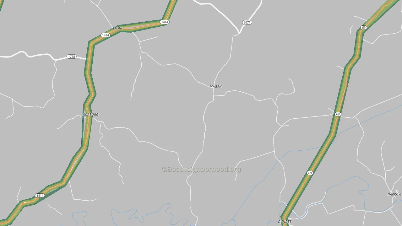 Magan, KY Map of Noise Levels in Magan