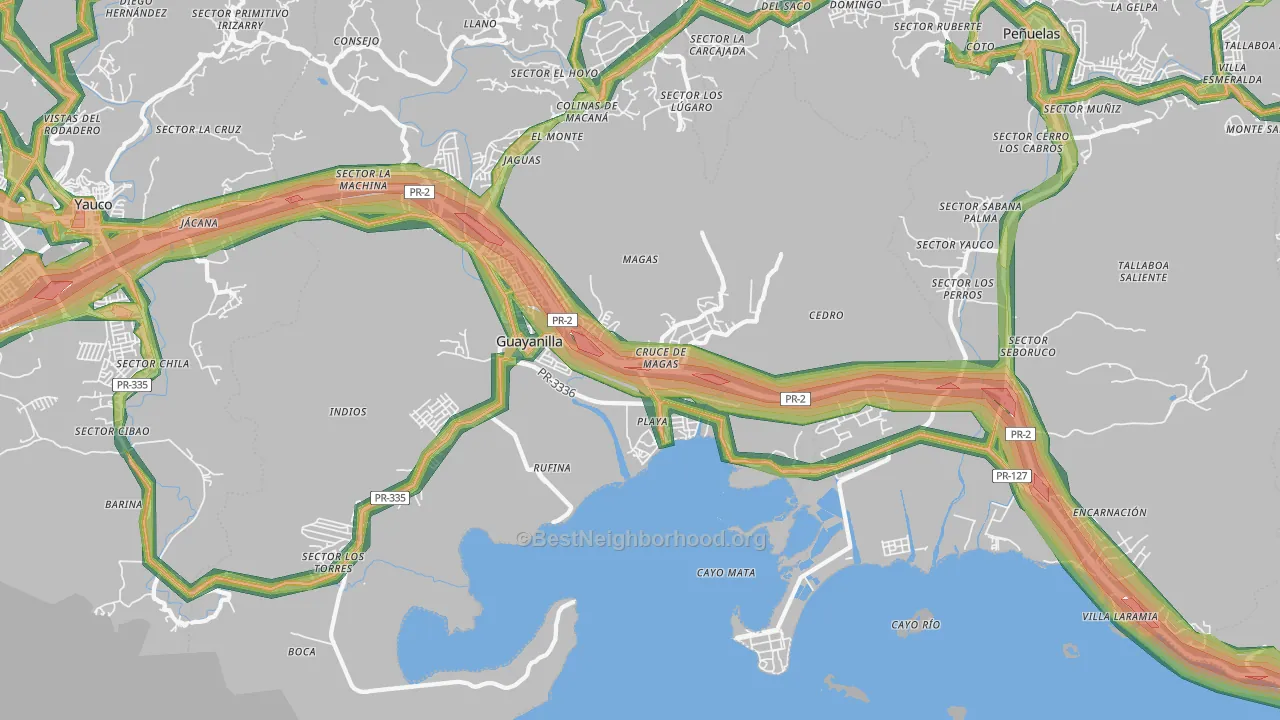 Magas Arriba, PR Map of Noise Levels in Magas Arriba
