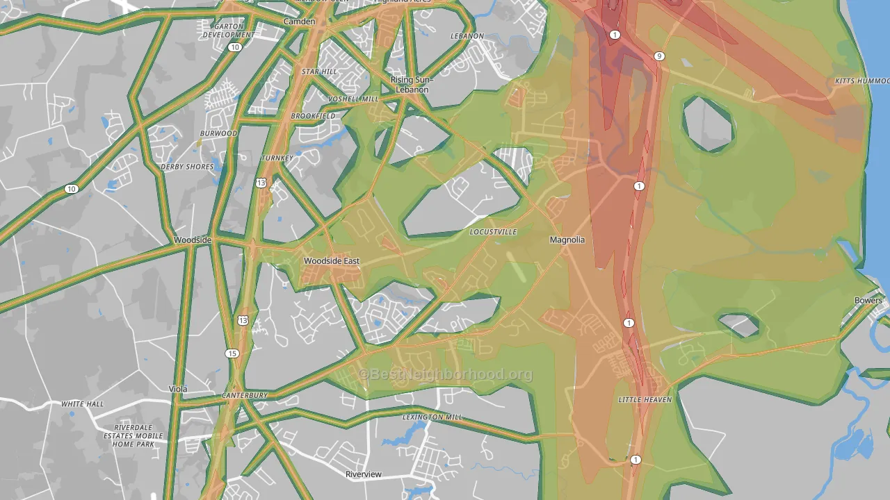 Magnolia, DE Map of Noise Levels in Magnolia