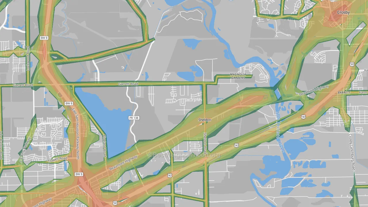 Magnolia Gardens, TX Map of Noise Levels in Magnolia Gardens