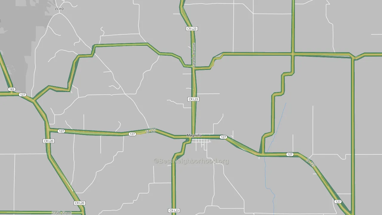 Magnolia, IA Map of Noise Levels in Magnolia