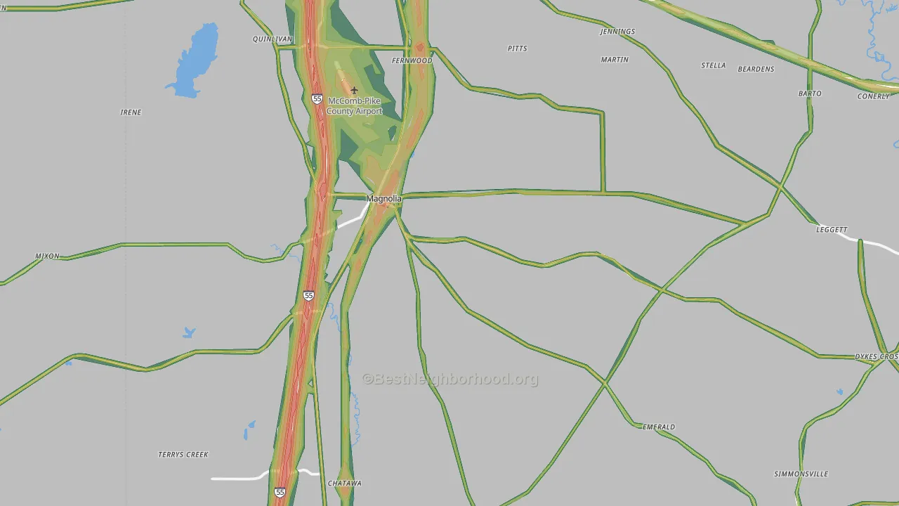 Magnolia, MS Map of Noise Levels in Magnolia