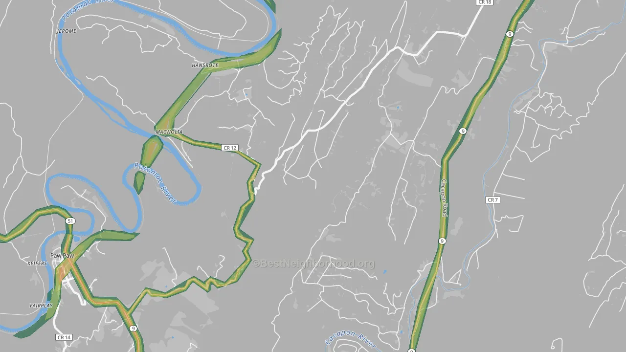 Magnolia, WV Map of Noise Levels in Magnolia