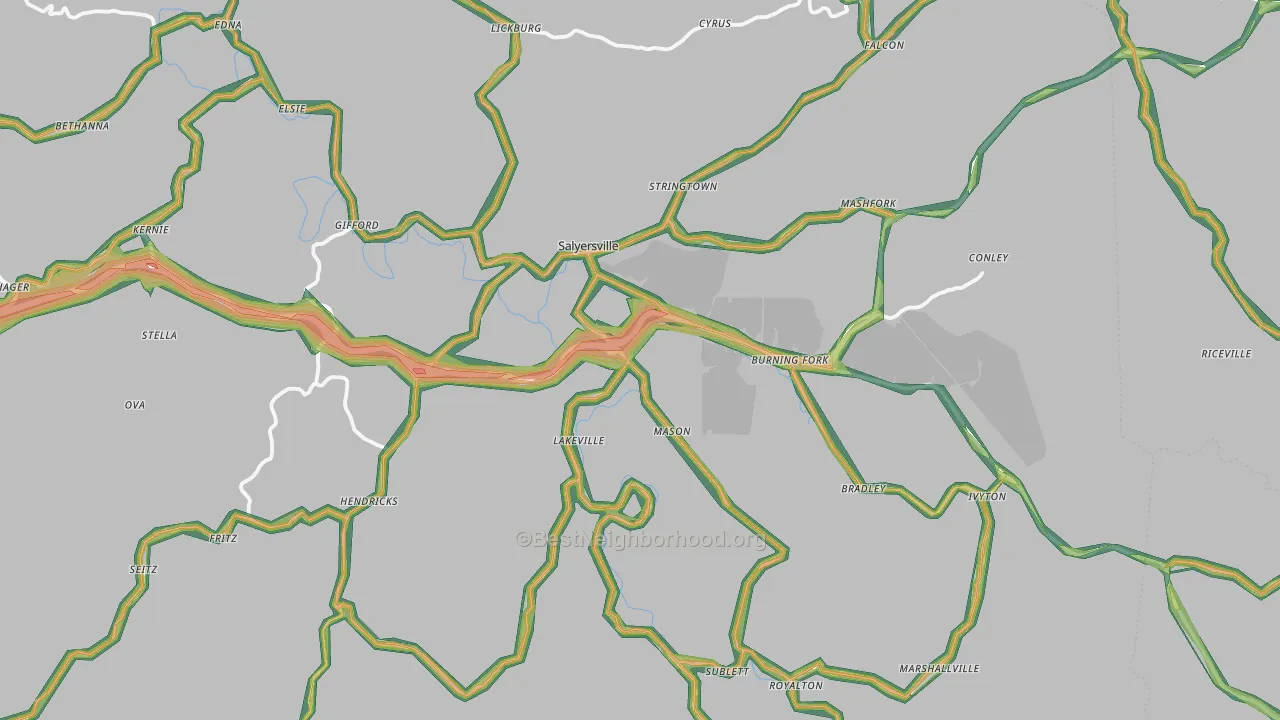 Magoffin County, KY Map of Noise Levels in Magoffin County