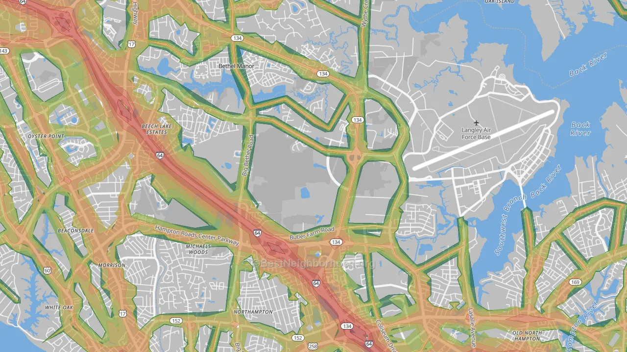 Magruder, Hampton, VA Map of Noise Levels in Magruder