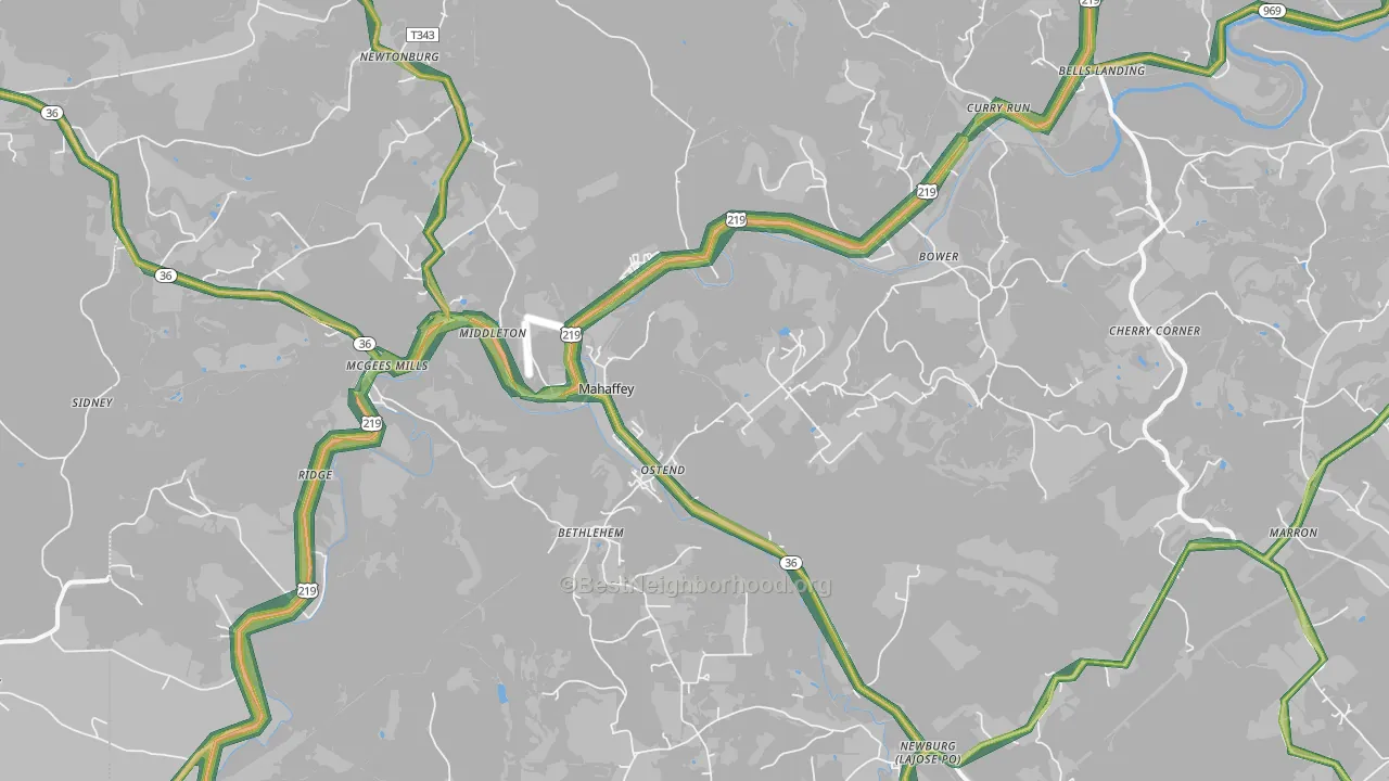 Mahaffey, PA Map of Noise Levels in Mahaffey