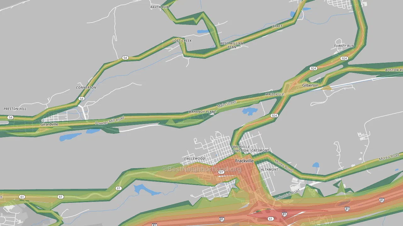 Mahanoy Plane, PA Map of Noise Levels in Mahanoy Plane