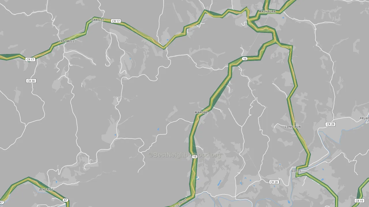 Mahone, WV Map of Noise Levels in Mahone