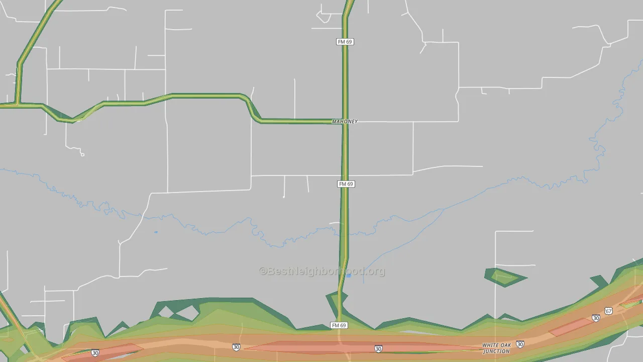 Mahoney, TX Map of Noise Levels in Mahoney