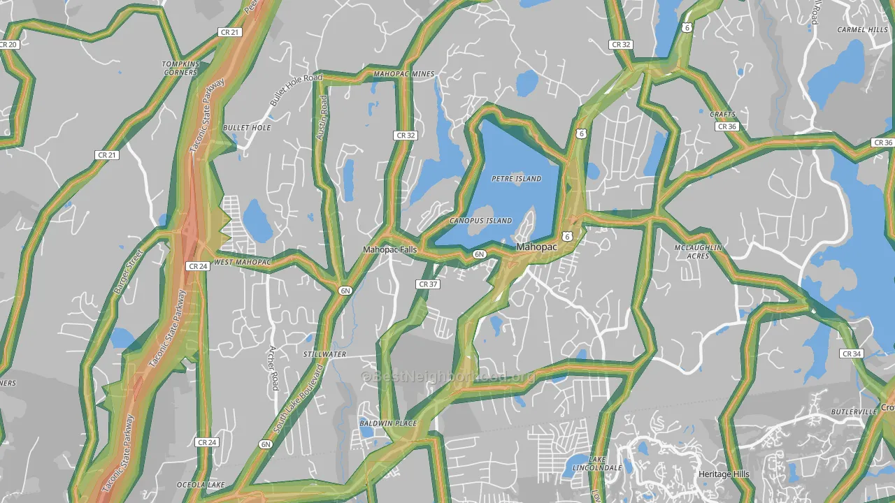 Mahopac, NY Map of Noise Levels in Mahopac