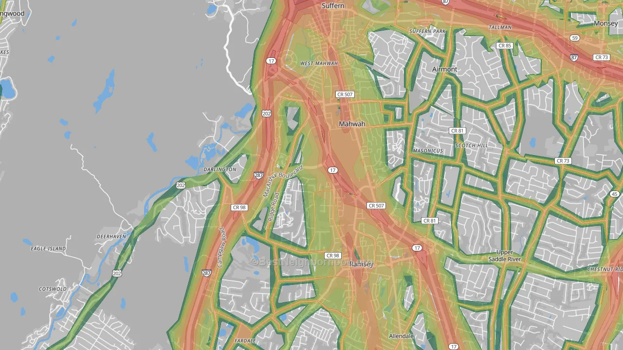 Mahwah, NJ Map of Noise Levels in Mahwah