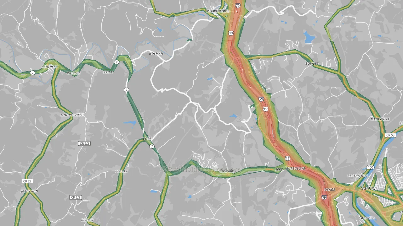Maidsville, WV Map of Noise Levels in Maidsville