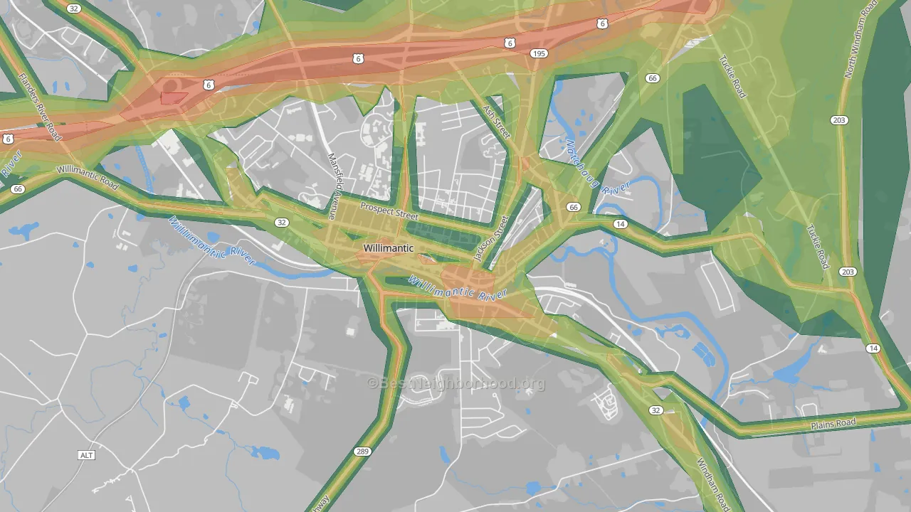 Main Street, Willimantic, CT Map of Noise Levels in Main Street