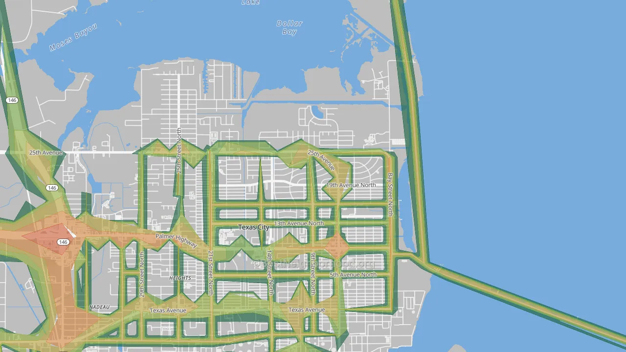 Mainland Park, Texas City, TX Map of Noise Levels in Mainland Park