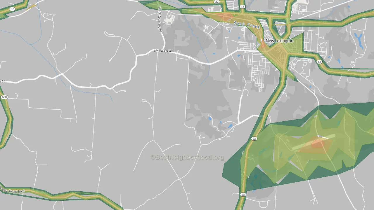 Mainsville, OH Map of Noise Levels in Mainsville