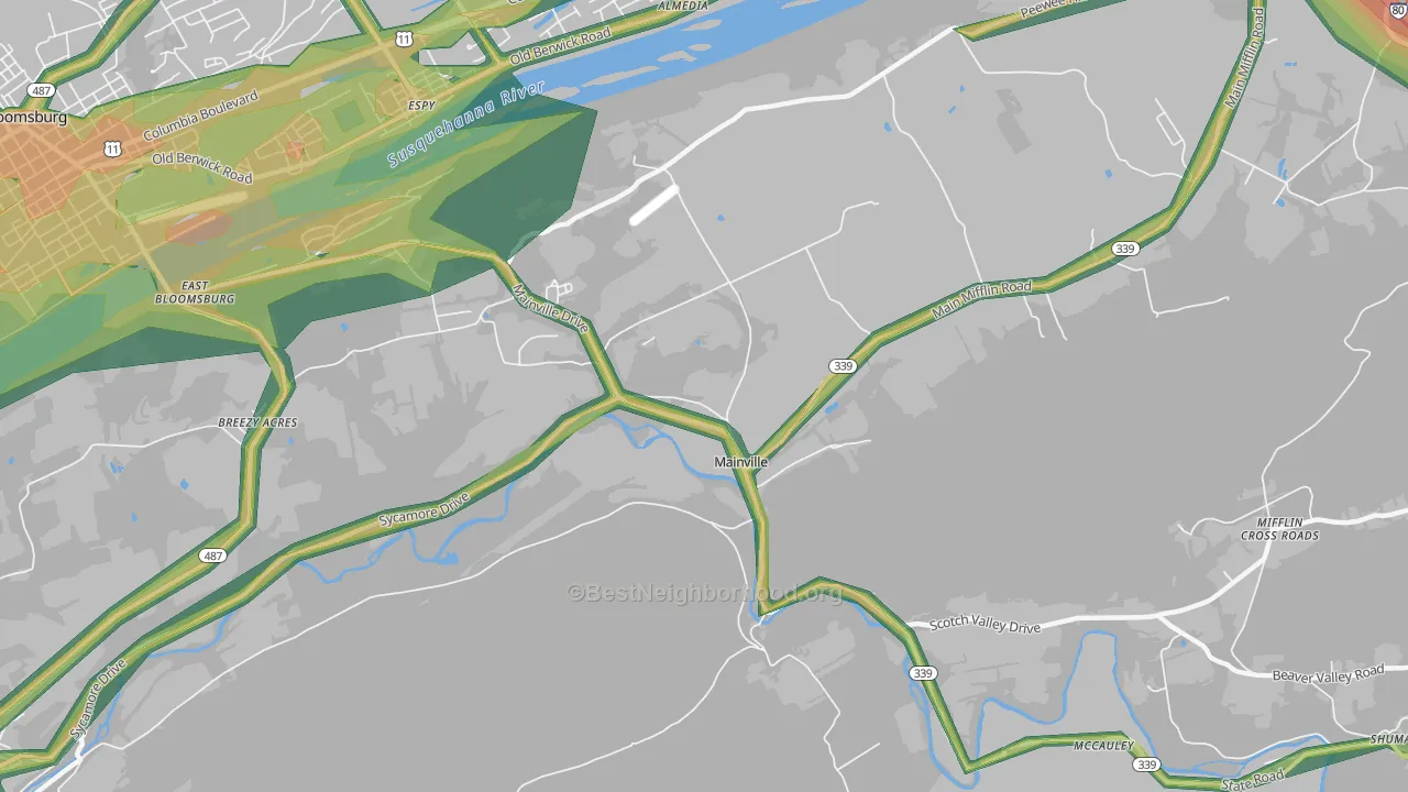 Mainville, PA Map of Noise Levels in Mainville