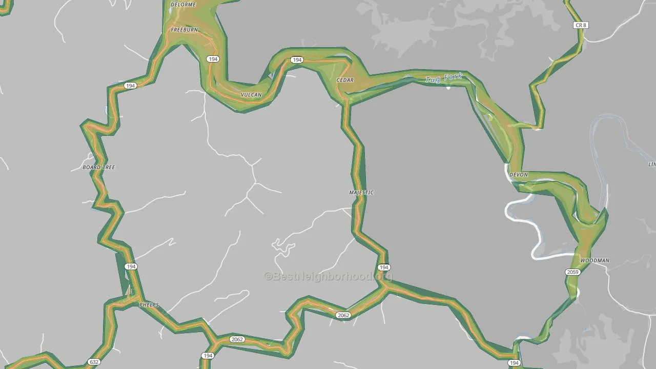 Majestic, KY Map of Noise Levels in Majestic