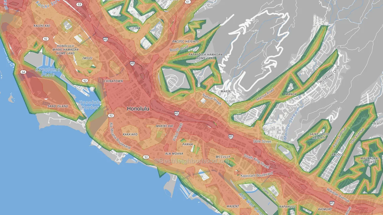 Makiki, Honolulu, HI Map of Noise Levels in Makiki