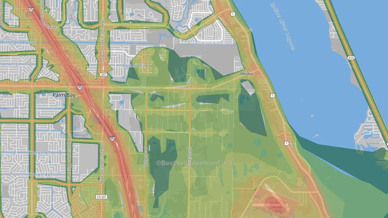 Malabar, FL Map of Noise Levels in Malabar