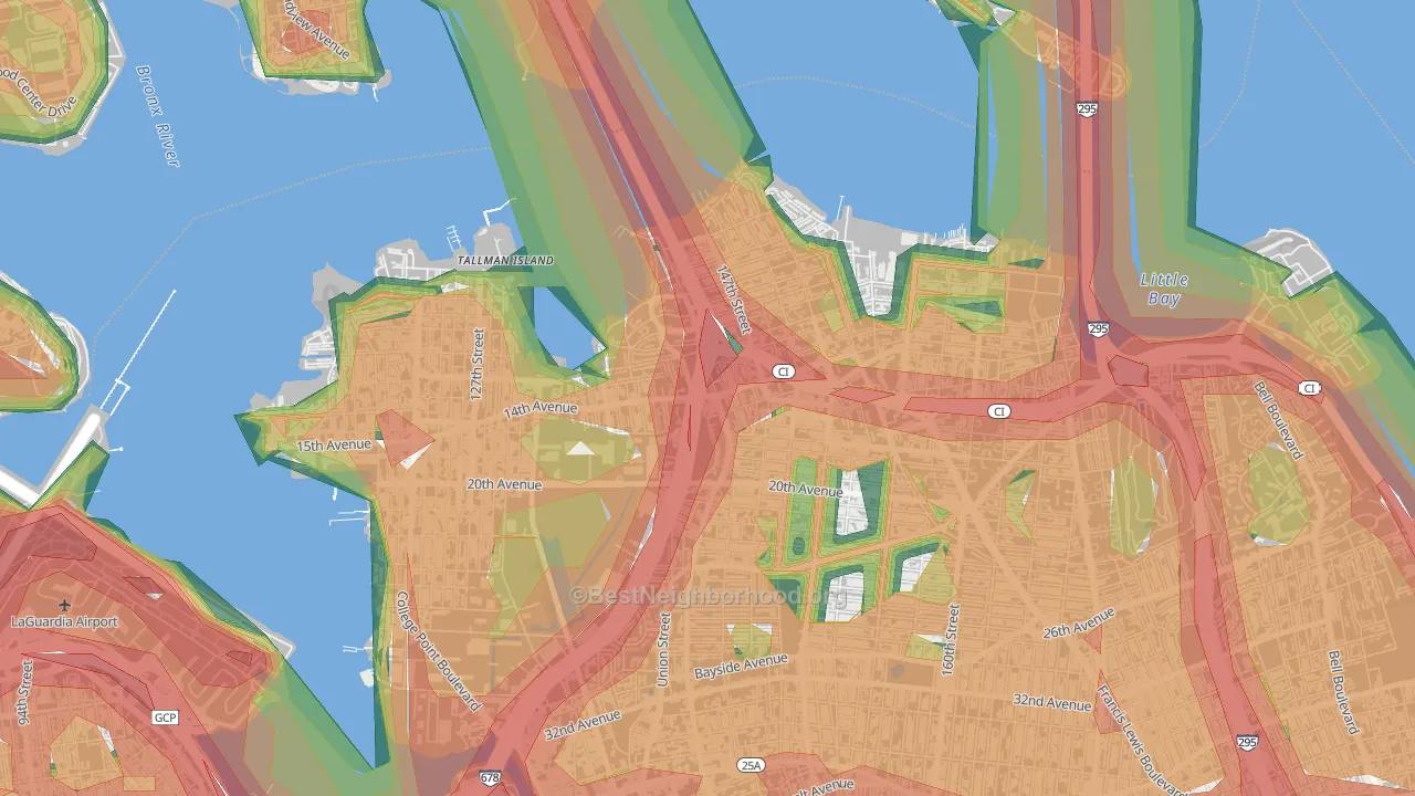 Malba, Queens, NY Map of Noise Levels in Malba