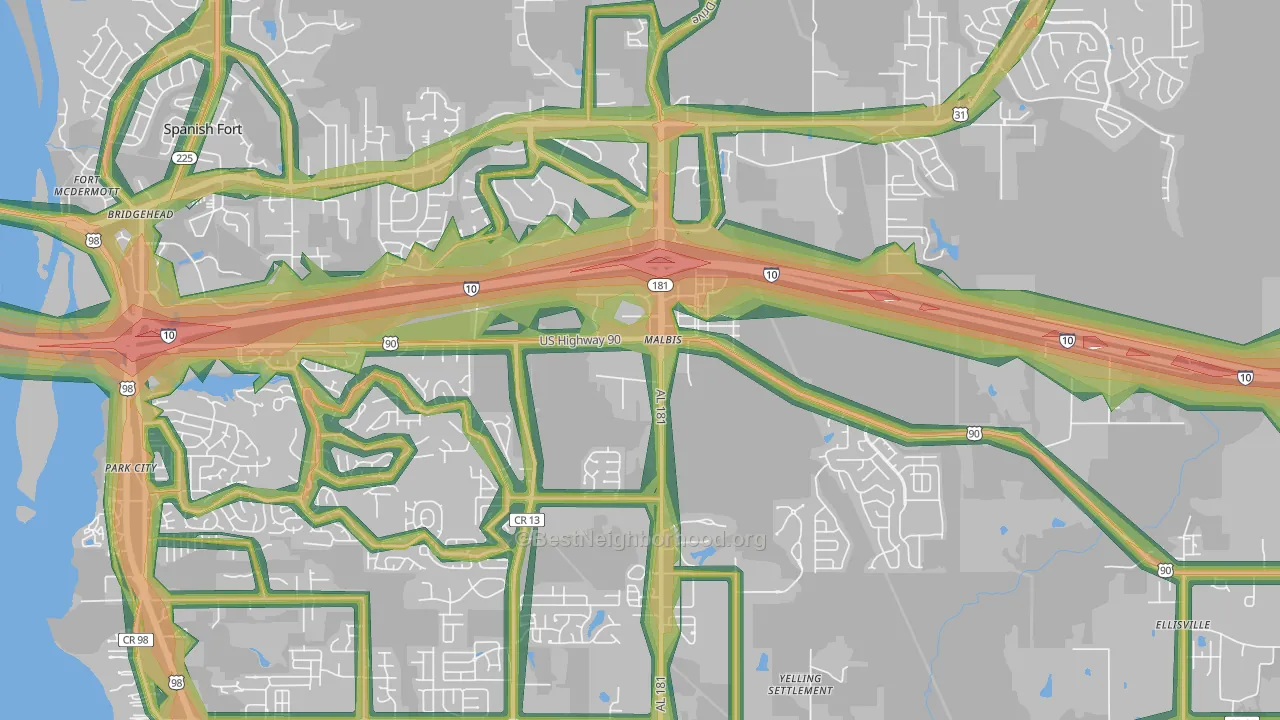 Malbis, AL Map of Noise Levels in Malbis