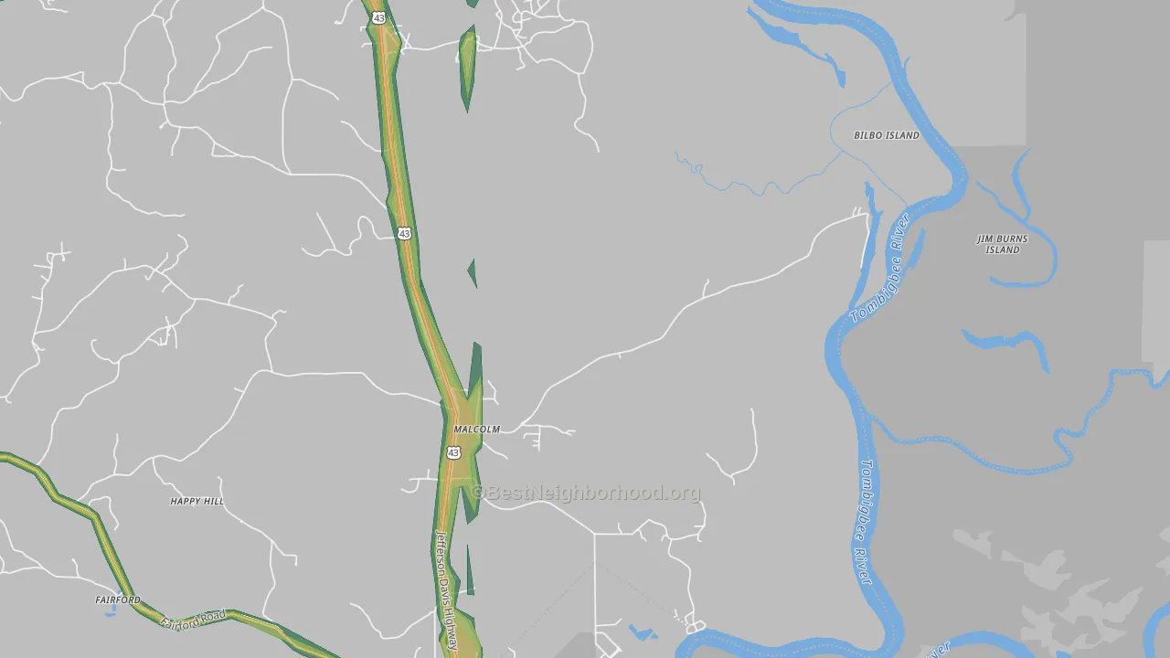 Malcolm, AL Map of Noise Levels in Malcolm