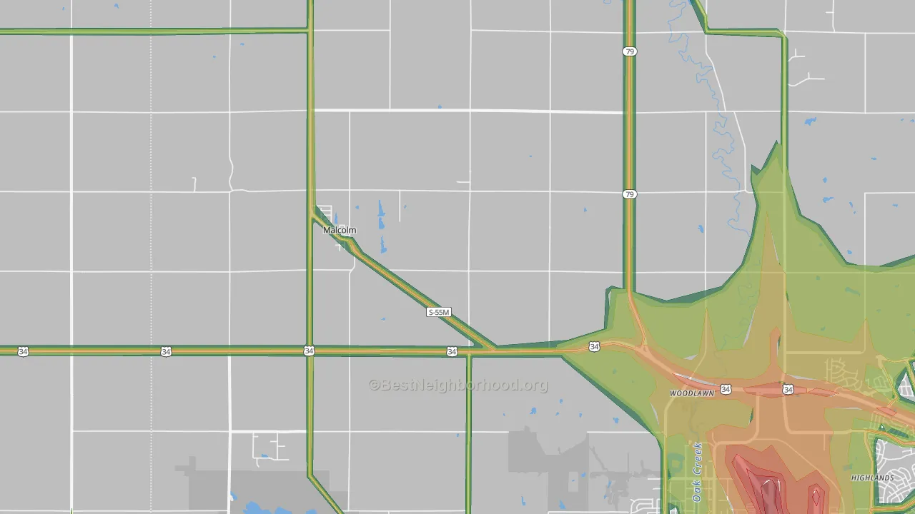 Malcolm, NE Map of Noise Levels in Malcolm