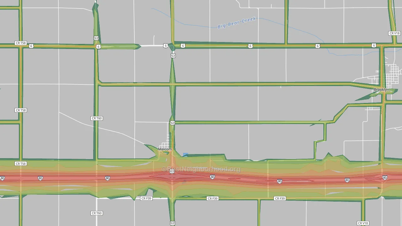 Malcom, IA Map of Noise Levels in Malcom