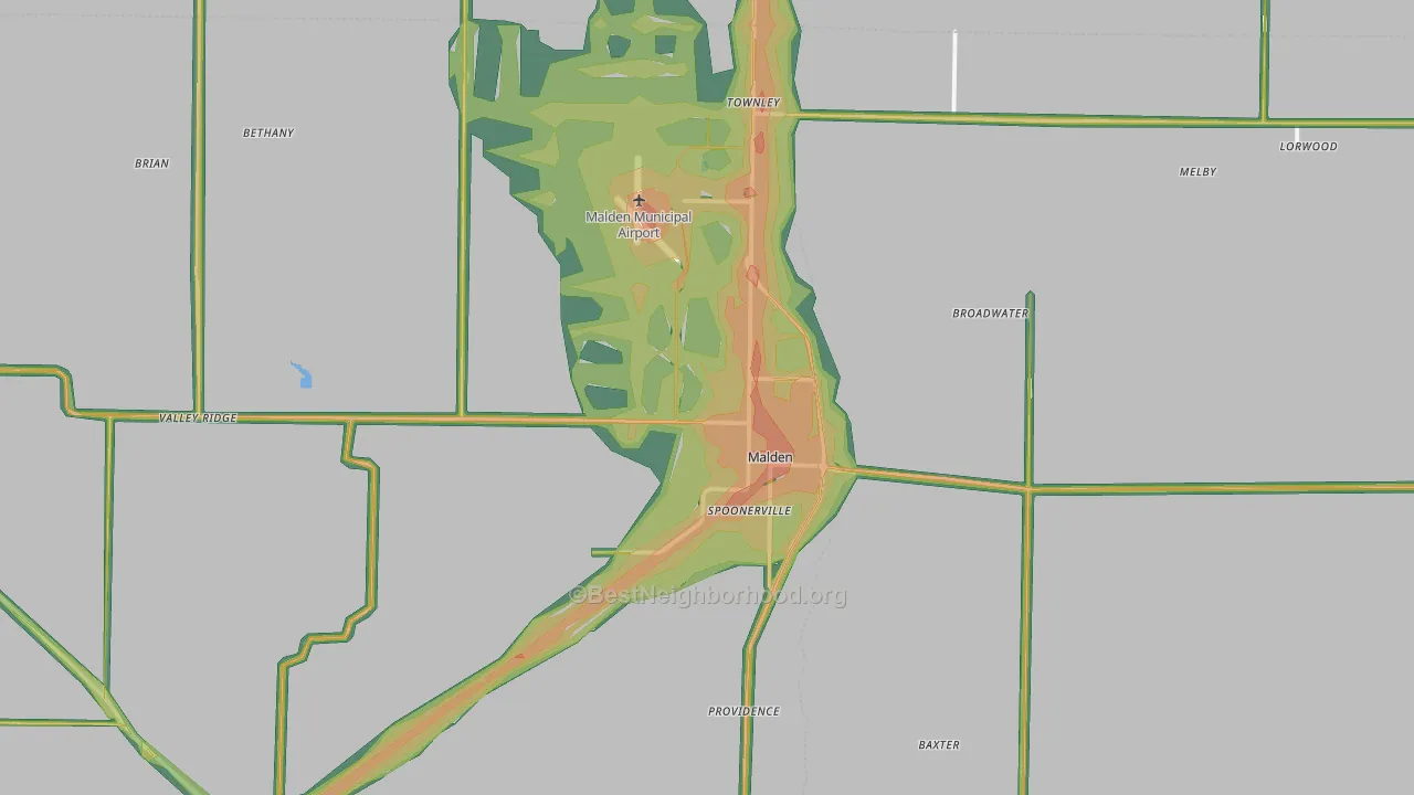 Malden, MO Map of Noise Levels in Malden