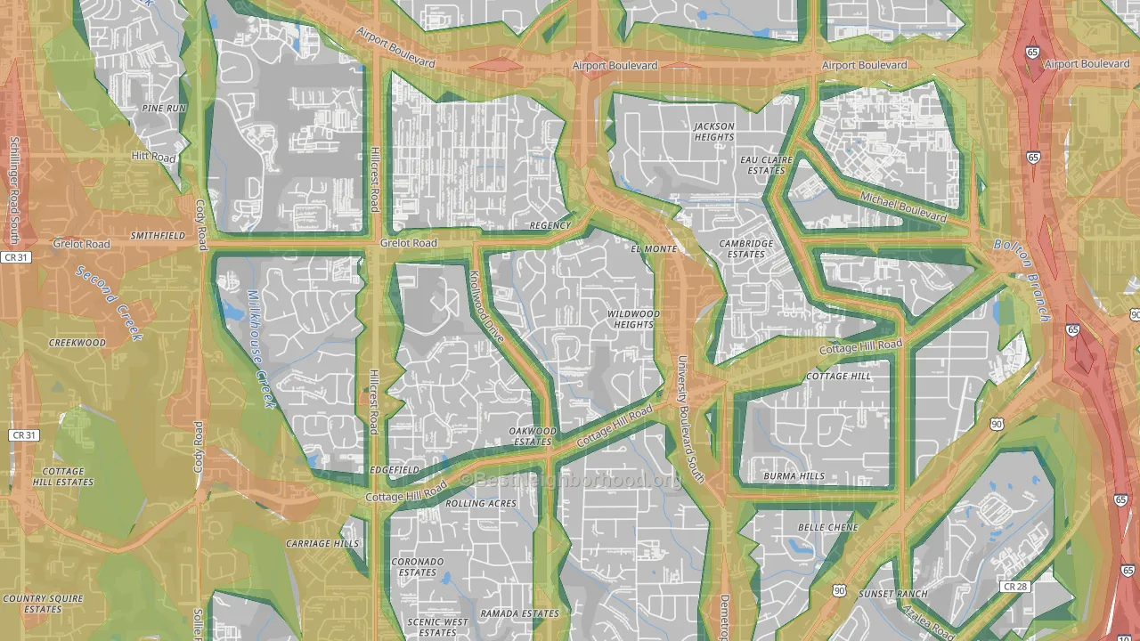 Malibar Heights, Mobile, AL Map of Noise Levels in Malibar Heights