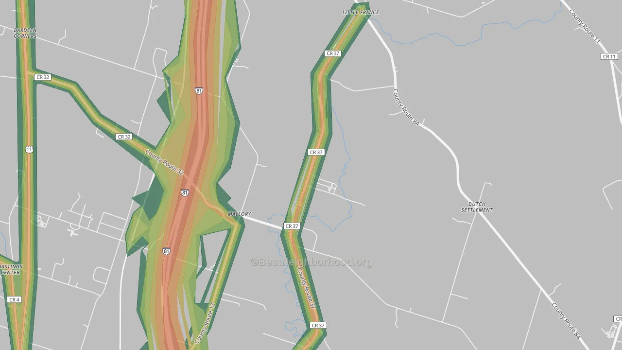 Mallory, NY Map of Noise Levels in Mallory