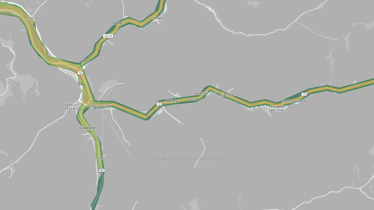 Mallory, WV Map of Noise Levels in Mallory