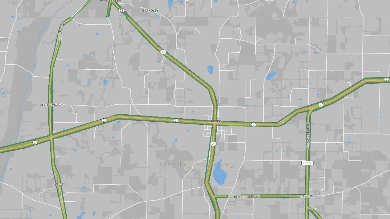 Malone, FL Map of Noise Levels in Malone