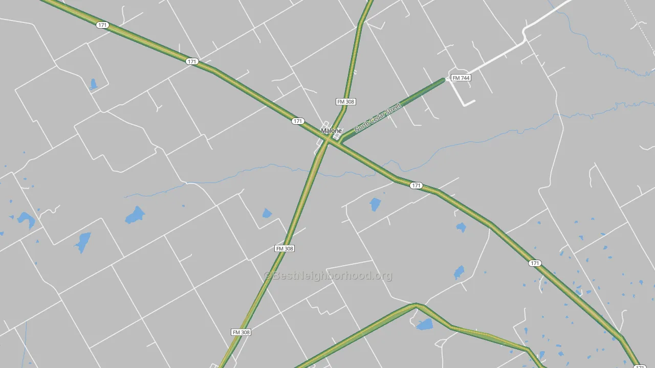 Malone, TX Map of Noise Levels in Malone