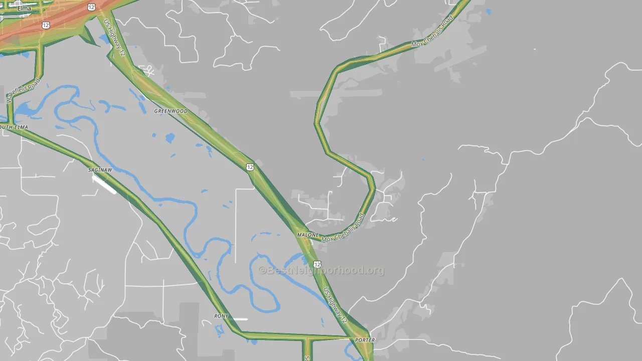 Malone, WA Map of Noise Levels in Malone