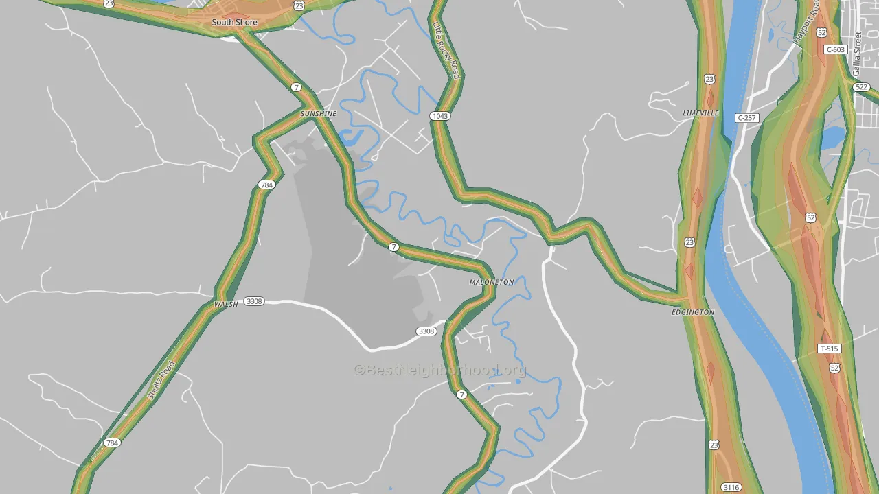 Maloneton, KY Map of Noise Levels in Maloneton