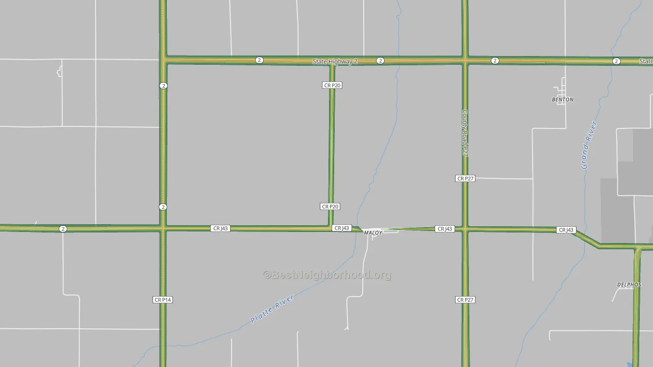 Maloy, IA Map of Noise Levels in Maloy