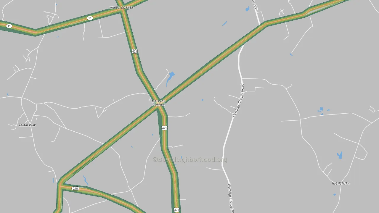 Malpass Corner, NC Map of Noise Levels in Malpass Corner
