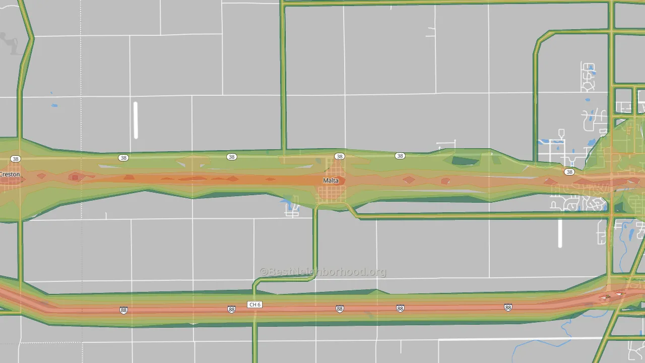Malta, IL Map of Noise Levels in Malta