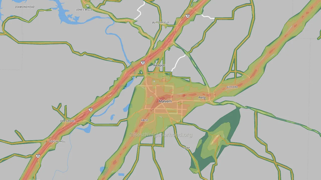 Malvern, AR Map of Noise Levels in Malvern