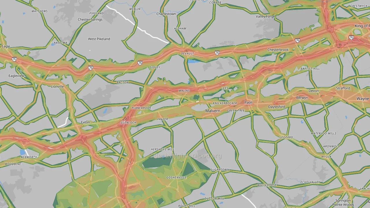 Malvern, PA Map of Noise Levels in Malvern