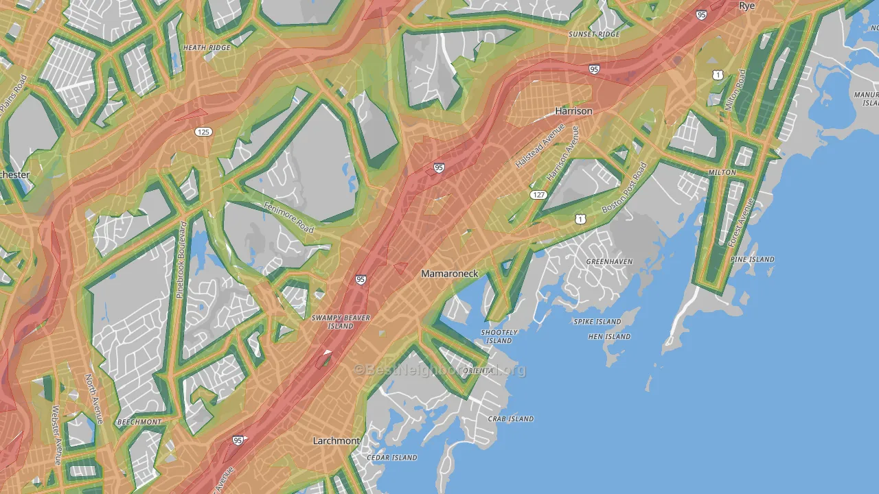 Mamaroneck, NY Map of Noise Levels in Mamaroneck