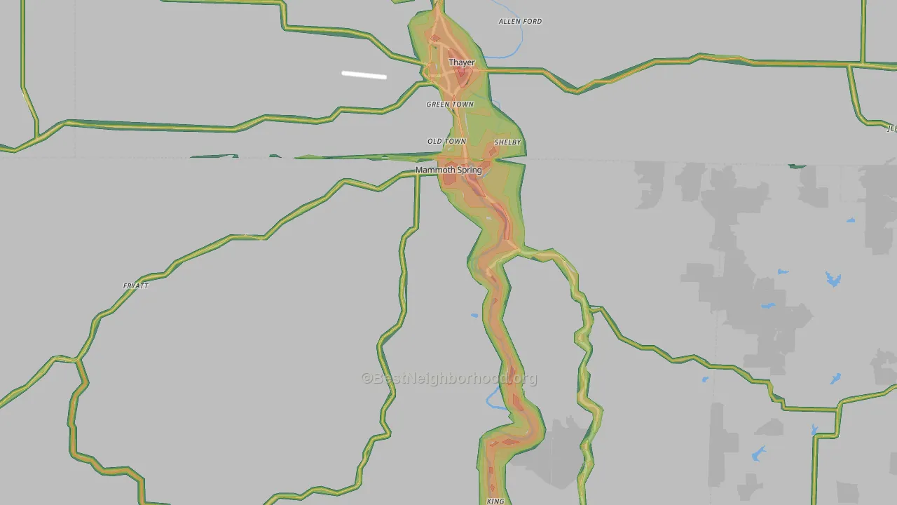 Mammoth Spring, AR Map of Noise Levels in Mammoth Spring