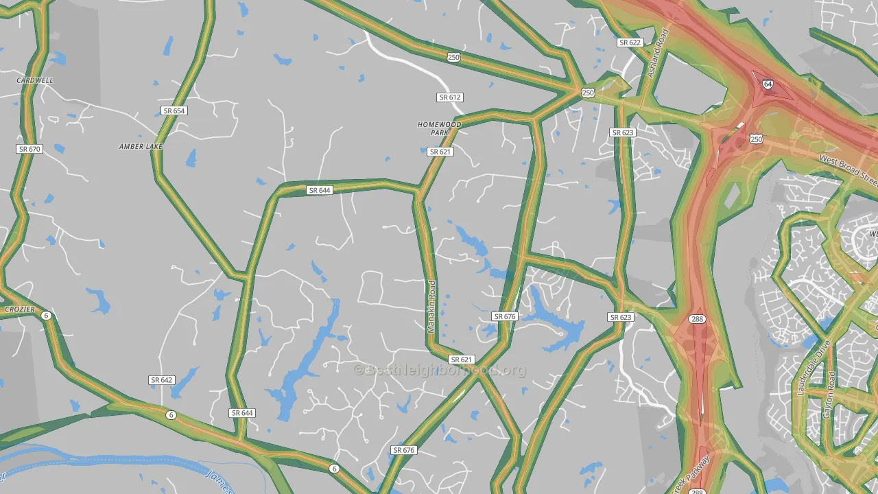 Manakin-Sabot, VA Map of Noise Levels in Manakin-Sabot