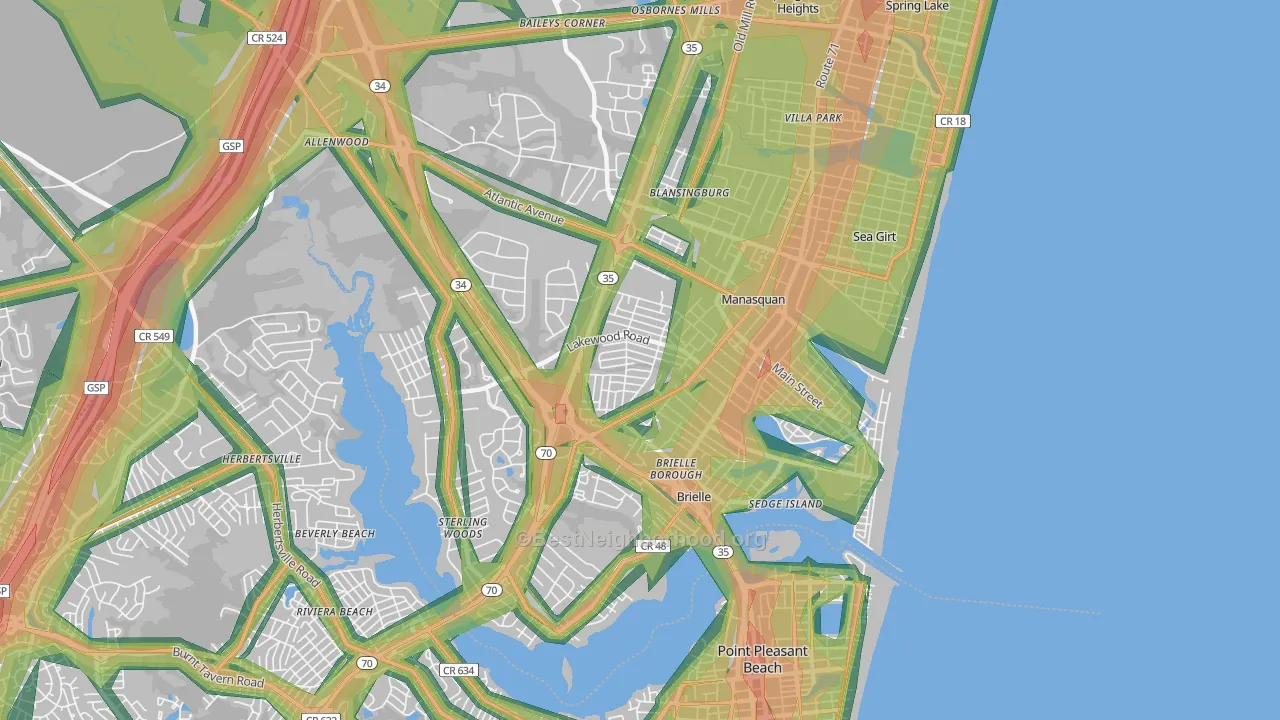 Manasquan, NJ Map of Noise Levels in Manasquan